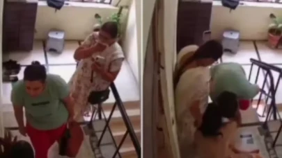Kaynanasını darp edip merdivenlerden attı, annesi videoya çekti