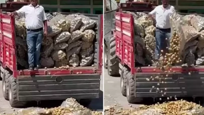 Çiftçi bir traktör patatesi köy meydanına döktü, bakanlık soruşturma başlattı