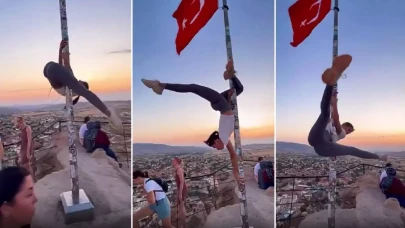 Türk bayrağında direk dansı! Görüntüler Valiliği harekete geçirdi