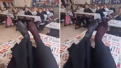 Okulda çekilen görüntü tepki topladı: Ayaklarını masaya uzatıp...