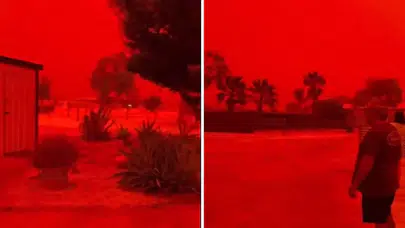 Görüntüler korkunç! Gökyüzü bir anda kırmızıya boyandı