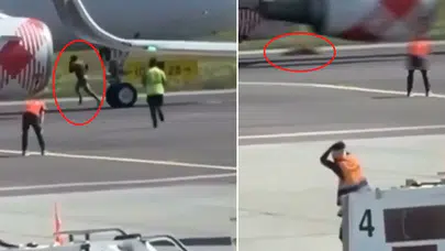 Havalimanında dehşet! Uçağın motoruna atlayan adam feci şekilde can verdi