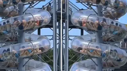 Çin’de su kaydırağında arıza kabusu: Ziyaretçiler mahsur kaldı