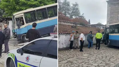 Freni patlayan dolmuş tarihi hamama çarptı
