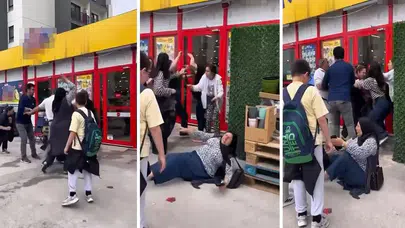 Zincir markette kavga anları kamerada: Poşet tartışması yumruklu saldırıya dönüştü