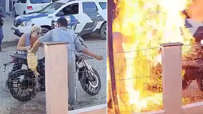 Cezaya sinirlenen sürücü motosikletini ateşe verdi