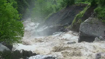 Sağanak Artvin’de hayatı felç etti: Dere taştı, köprü hasar gördü