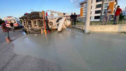 Beton mikseri kontrolden çıktı: Sürücü yaralandı