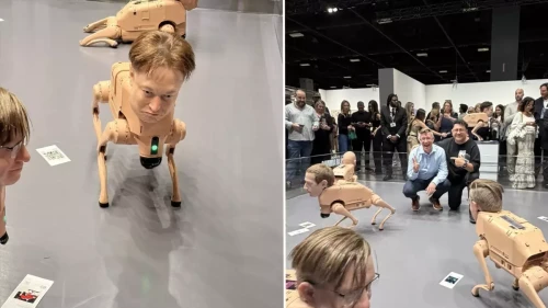Böyle sergi görülmedi: Elon Musk ve Bezos’un yüzü köpek robot gövdelerinde