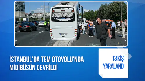 TEM Otoyolu'nda servis midibüsü devrildi: 13 kişi hastaneye kaldırıldı