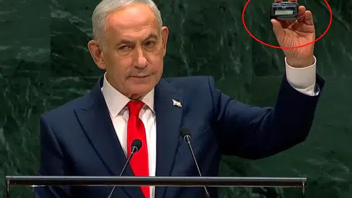 Netanyahu'nun BM konuşmasında protesto: Kürsüde çağrı cihazı gösterdi