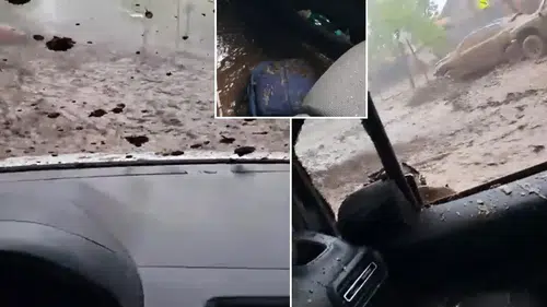 Şili'de nehir taştı: Sel sularına kapılan sürücü, sürüklendiği anları kaydetti