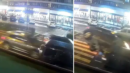 Çorlu'da otomobil, park halindeki araca çarpıp takla attı!