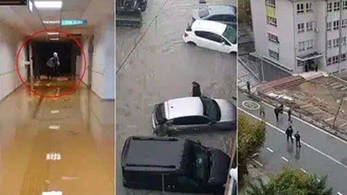 Gaziosmanpaşa'da yol çöktü, öğrenciler okulda mahsur kaldı