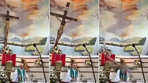 Canlı yayınlanan ayin sırasında başına haç düşen rahip hayatını kaybetti