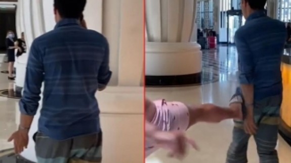 Otelde çocukların fotoğraf ve videolarını çeken adama tekmeli saldırı!