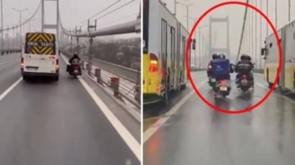 "Helal olsun" dedirten anlar: Şiddetli fırtınada otobüsler motosikletli kuryelere siper oldu