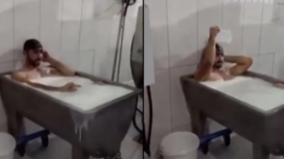 Konya'da süt fabrikasında skandal görüntüler: Kazanın içine girip banyo yaptı!