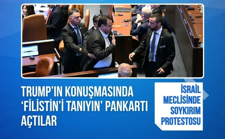 Trump'ın konuşmasında "Filistin’i tanıyın" pankartı krizi: Milletvekilleri salondan çıkarıldı