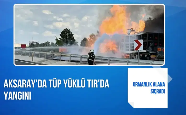 Aksaray'da tüp yüklü TIR'da yangını: Ormanlık alana sıçradı
