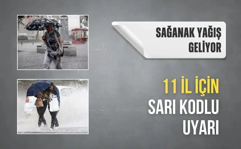 11 İl için sarı kodlu uyarı: Sağanak yağış geliyor...