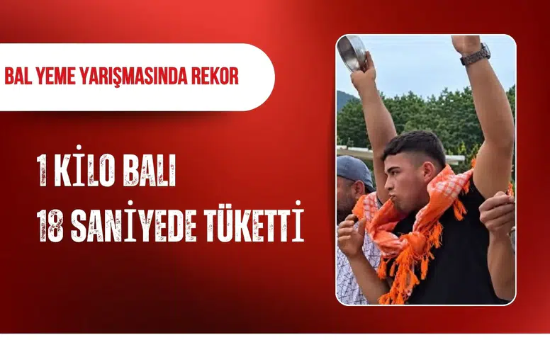 Bal yeme yarışmasında rekor: 1 kilo balı 18 saniyede tüketti