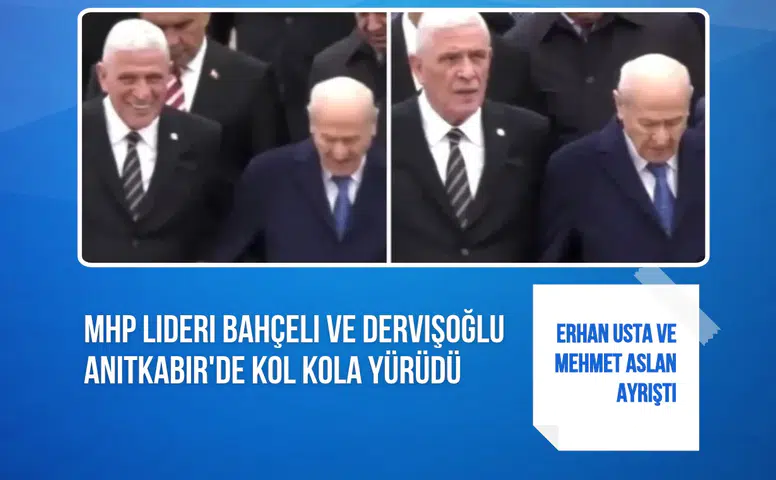 MHP lideri Bahçeli ve Dervişoğlu Anıtkabir'de kol kola yürüdü