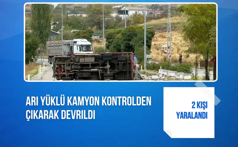 Arı yüklü kamyon kontrolden çıkarak devrildi: 2 kişi yaralandı