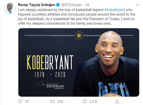 cumhurbaşkanı erdoğan kobe bryant