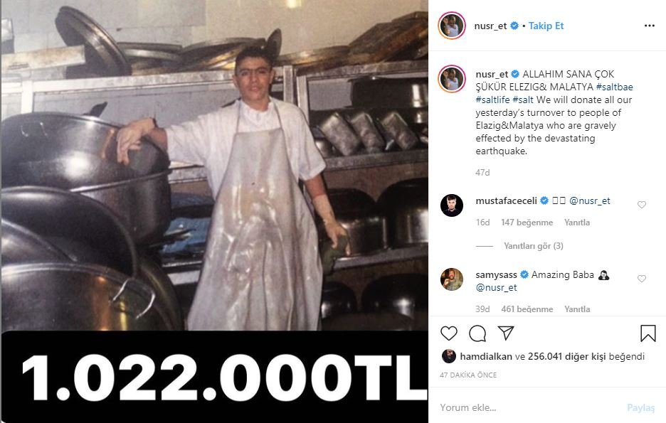 Nusret,  Elazığ ve Malatya İçin Restoranının Bir Günlük Gelirini Bağışladı!