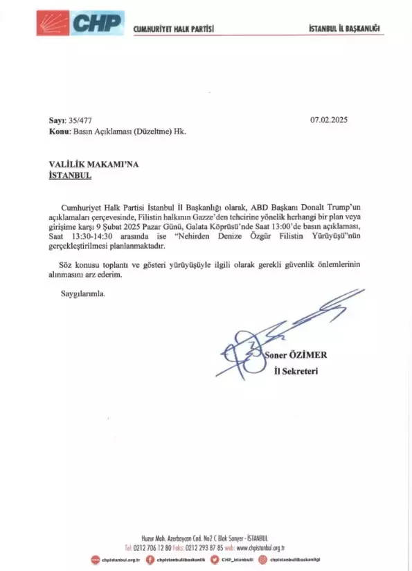 Chp Nin Gazze Yuruyusu Basvurusuna Istanbul 18349170 2087 M